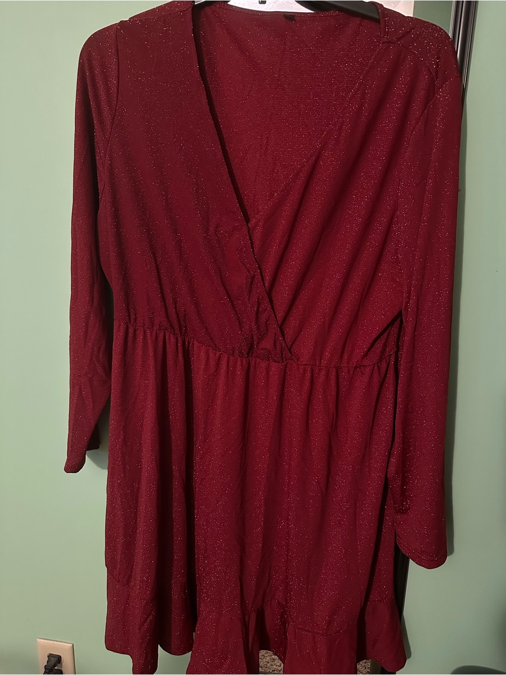 Sparkle Burgundy V-Neck Long Sleeve Dress